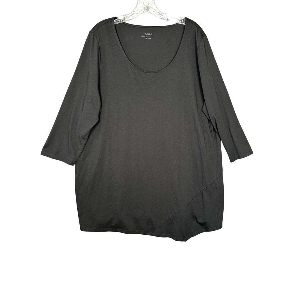 Pure Jill Womens Asymmetrical Tunic XL Black 3/4 Sleeve Cotton Modal Knit Top